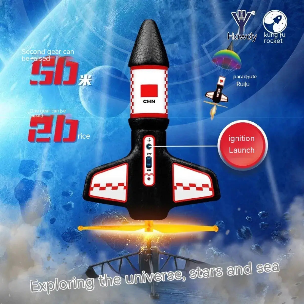 Kids Electric Rocket Launcher Space Exploration Toy with Parachute Outdoor Rocket Model Glow circuit