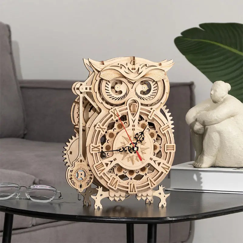 DIY Wooden Mechanical Owl Clock Model for Home Decor Glow circuit