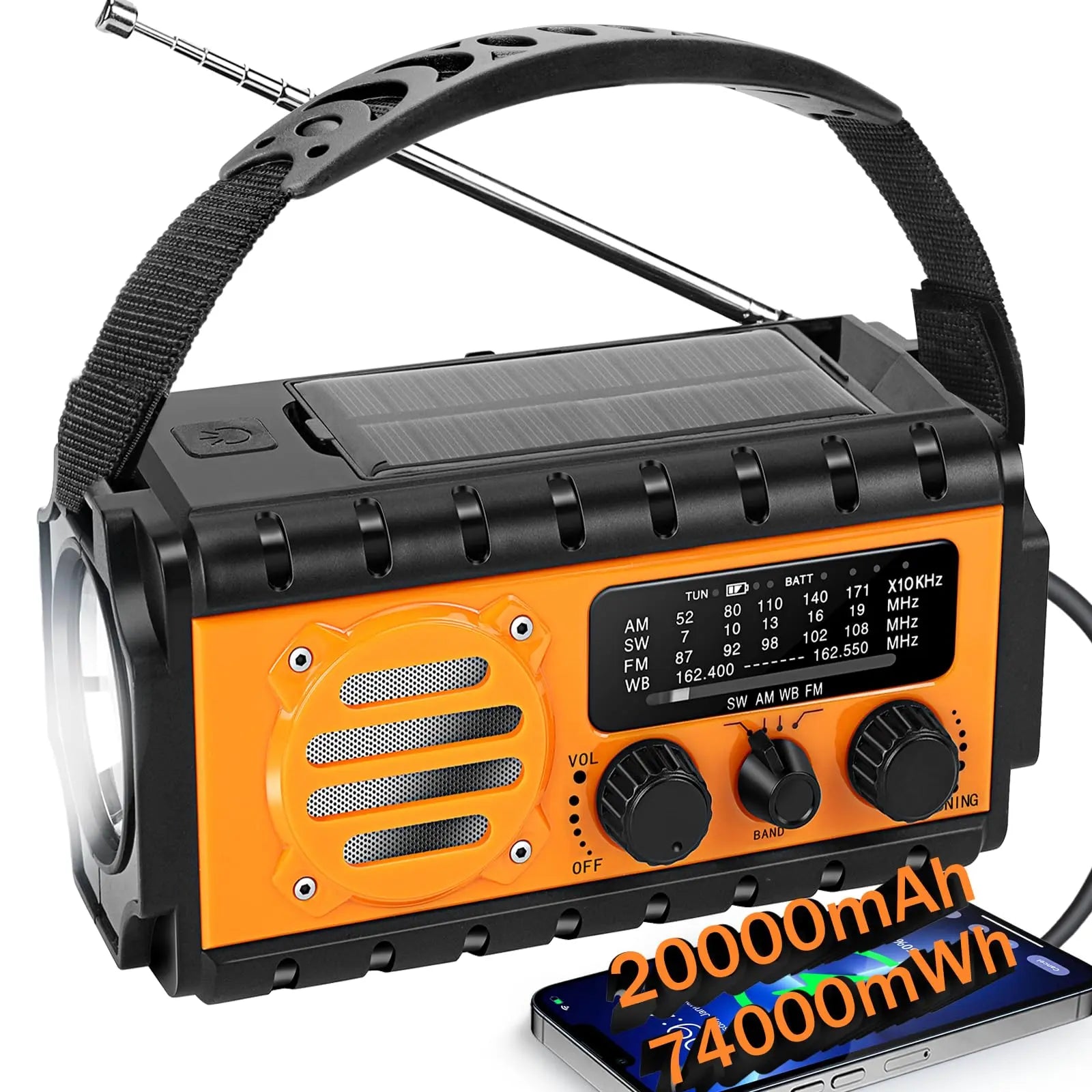 QAUYYW 74000mWh Emergency Radio with NOAA Weather Alert Portable Hand Crank SW/AM/FM Survival Radio with Fast Charge Rechargeable Solar Battery Flashlight Reading LampSOS Sirenor Home Outdoor Glow circuit